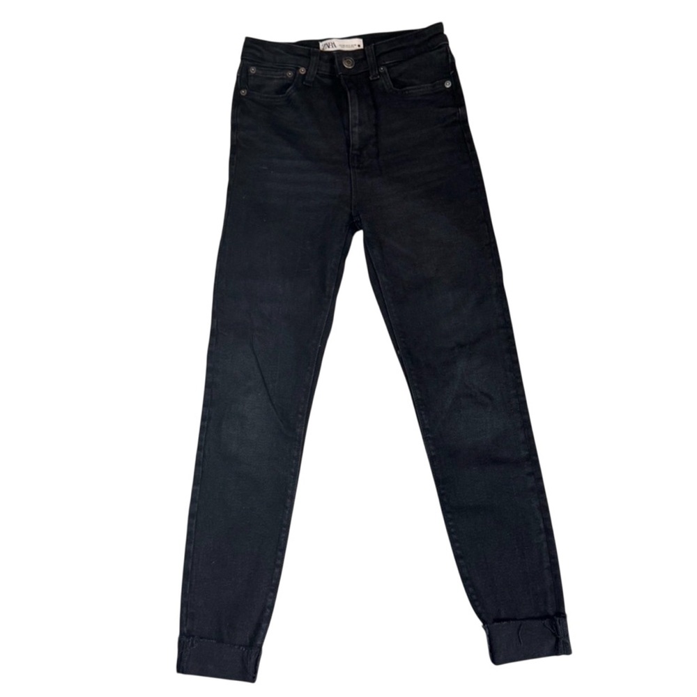 Zara High Rise Cuffed Black Skinny Jeans